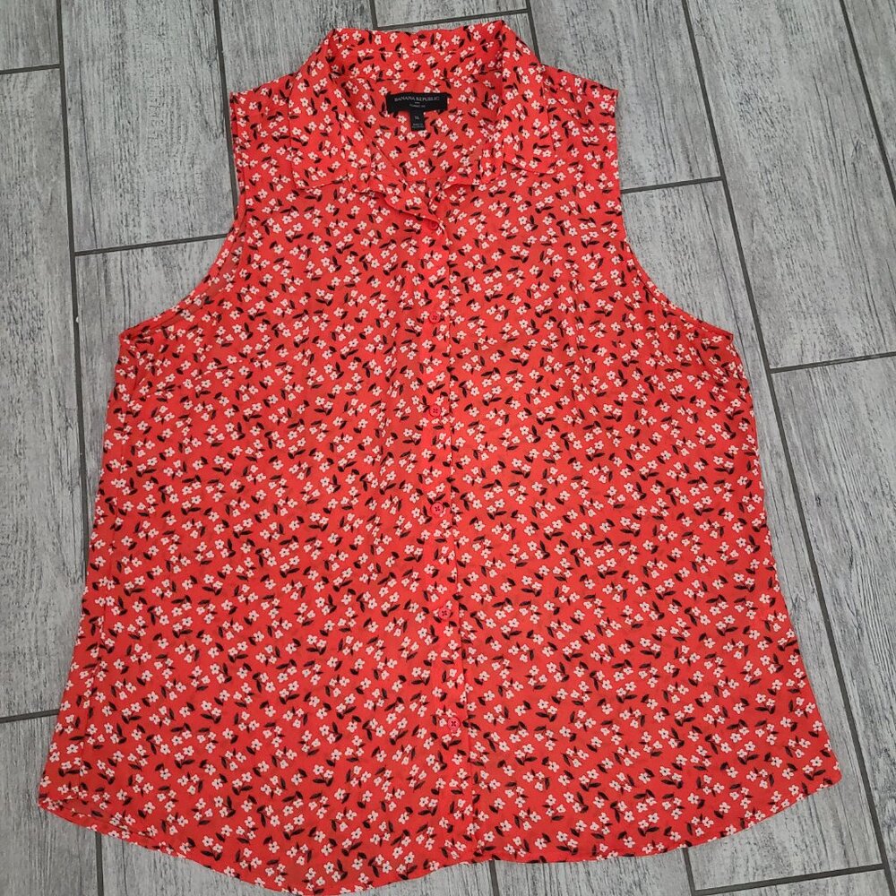 Banana Republic Women's Sleeveless Button-Front Blouse Red/Orange Floral Size XL - Picture 4 of 9